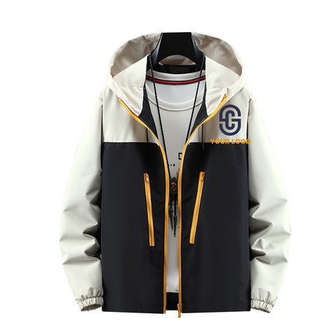 Color Block Hooded Casual Thin Windbreaker Jacket